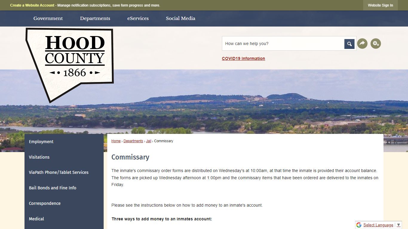Commissary | Hood County, TX - Official Website